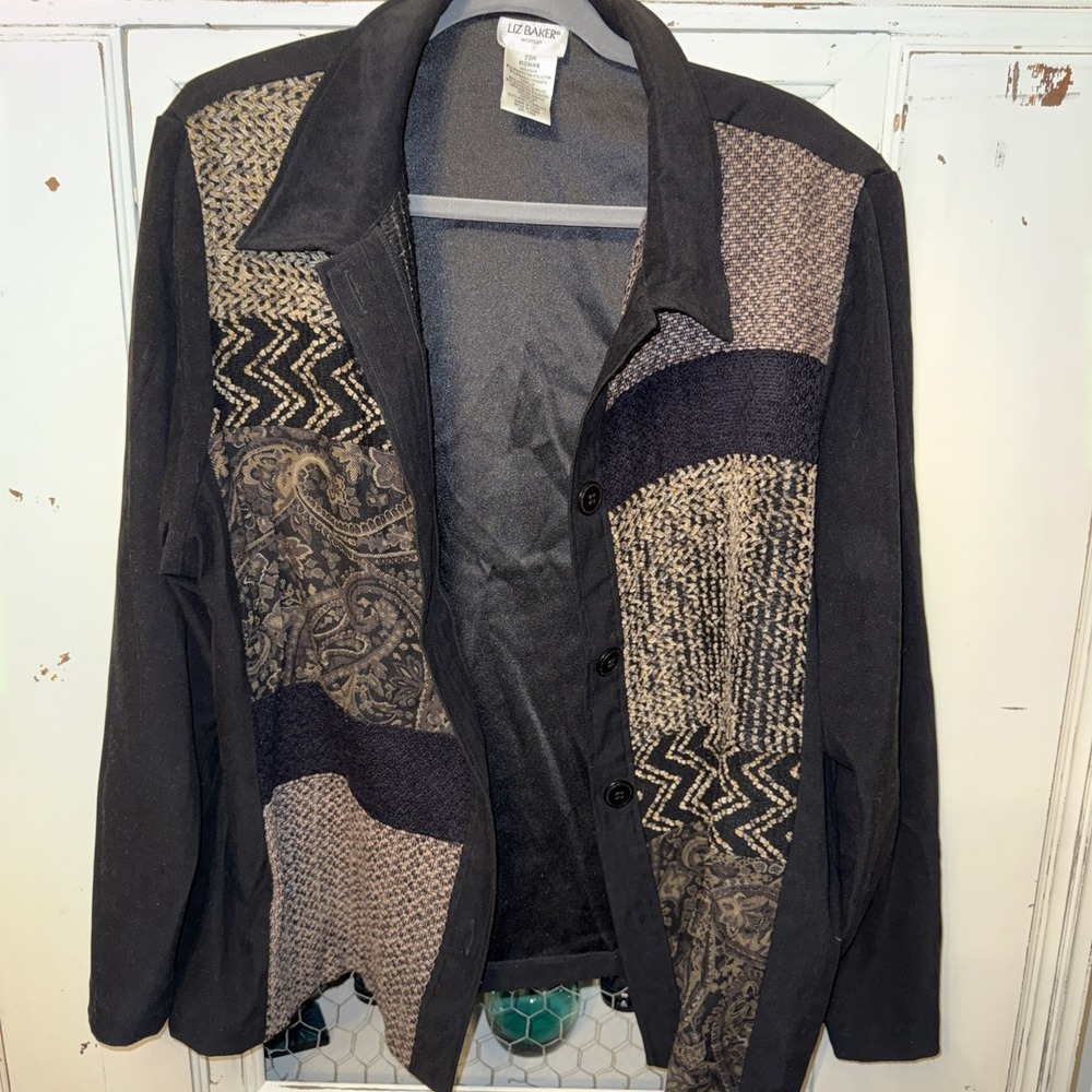 Liz Baker--Women's‎ Black Patch Jacket Acrylic Polyester Spandex Rayon--2OW